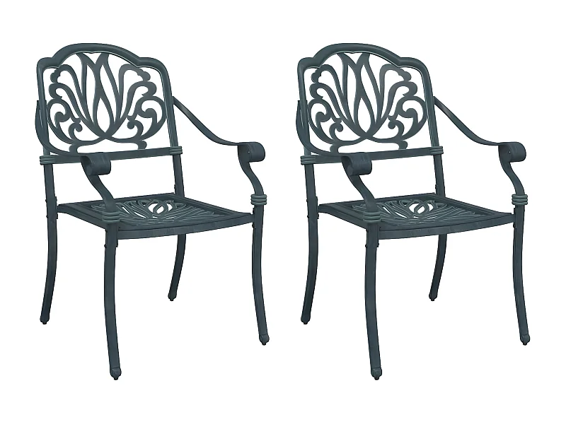 Chaises de jardin lot de 2 vert aluminium coulé
