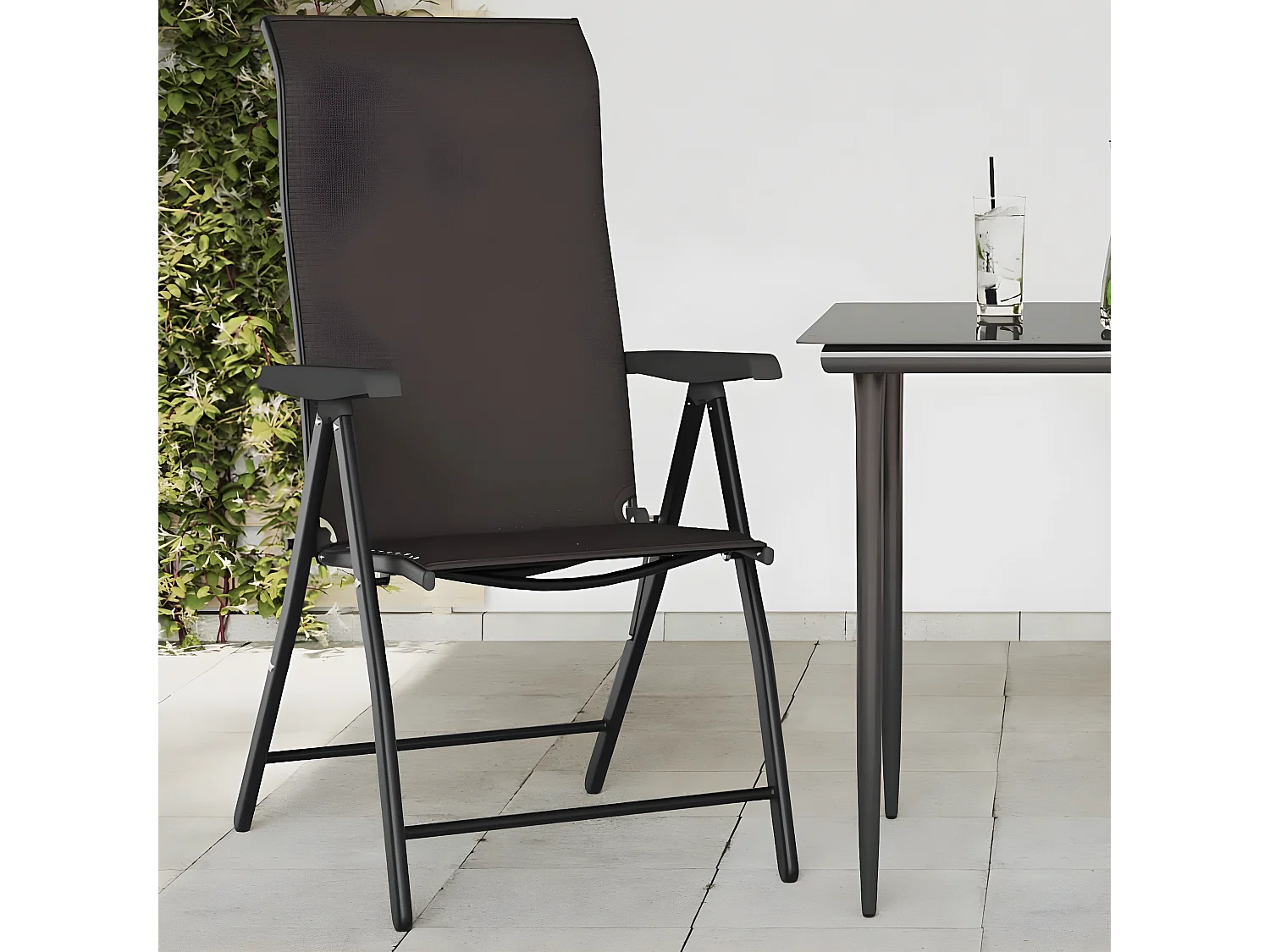 Chaises pliables de jardin lot de 4 café noir résine tressée