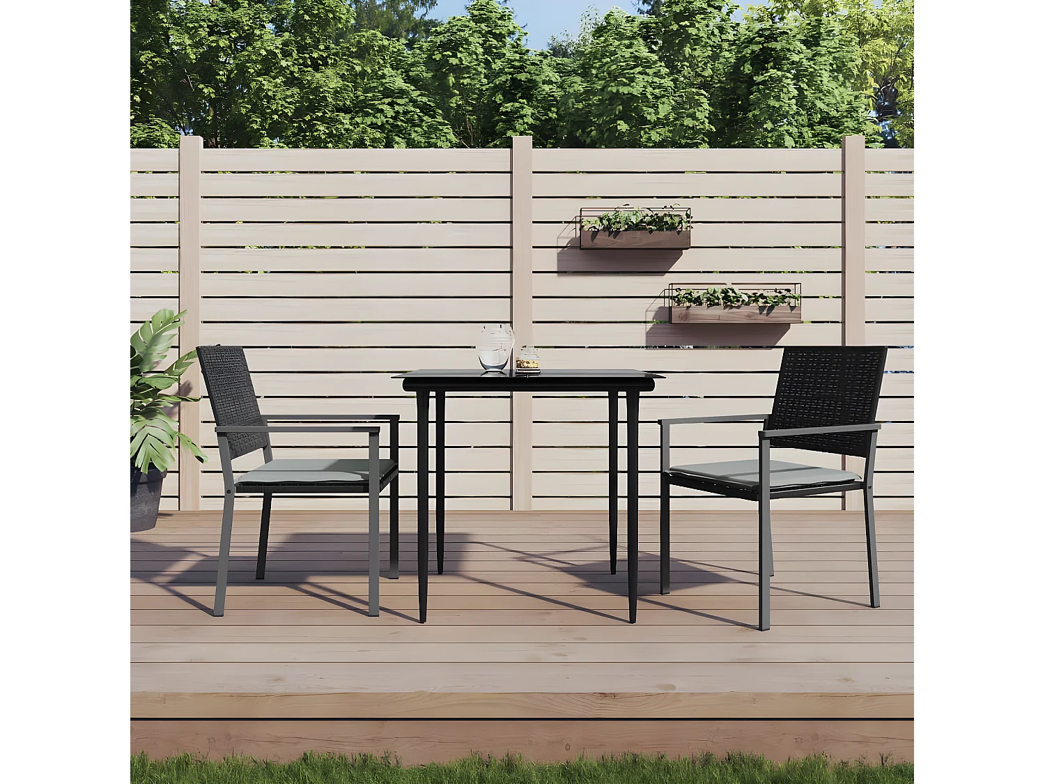 Chaises de jardin et coussins lot de 2 noir 54x62,5x89 rotin
