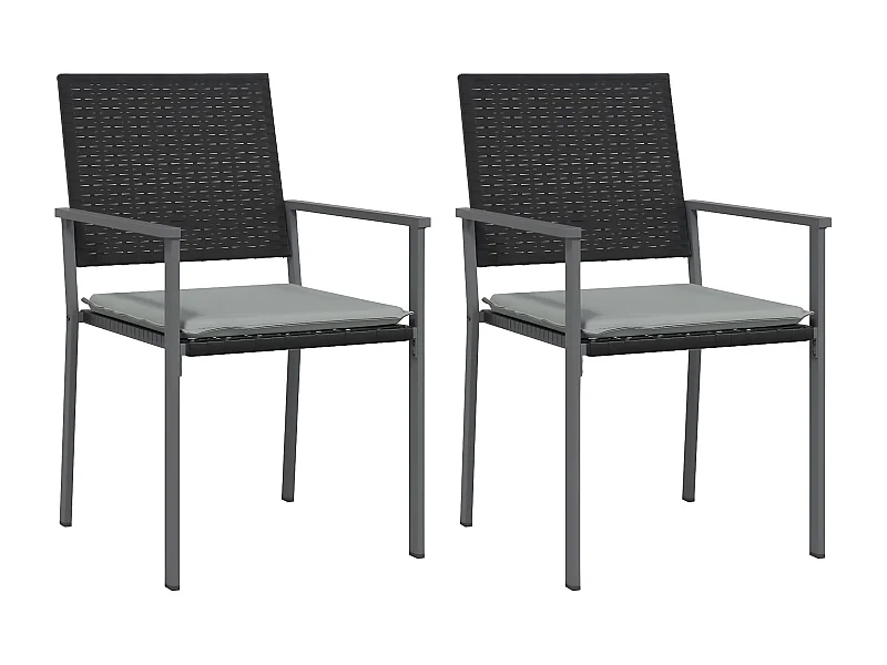 Chaises de jardin et coussins lot de 2 noir 54x62,5x89 rotin