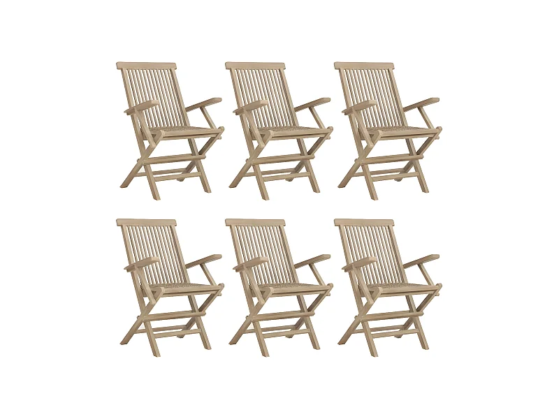 Chaises de jardin pliantes lot de 6 gris 56x61x89 bois teck