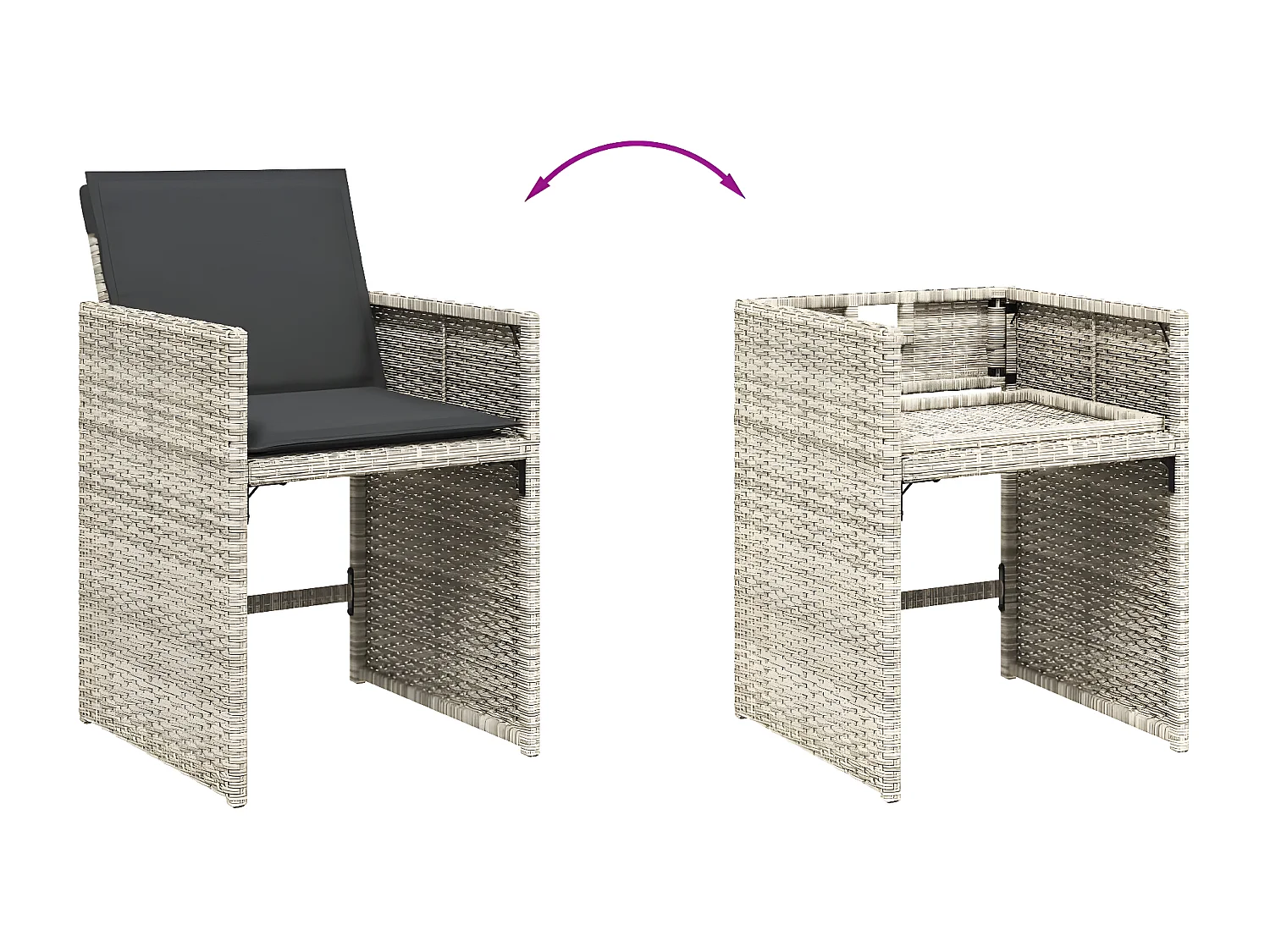 Chaises de jardin avec coussins lot de 4 gris clair poly rotin