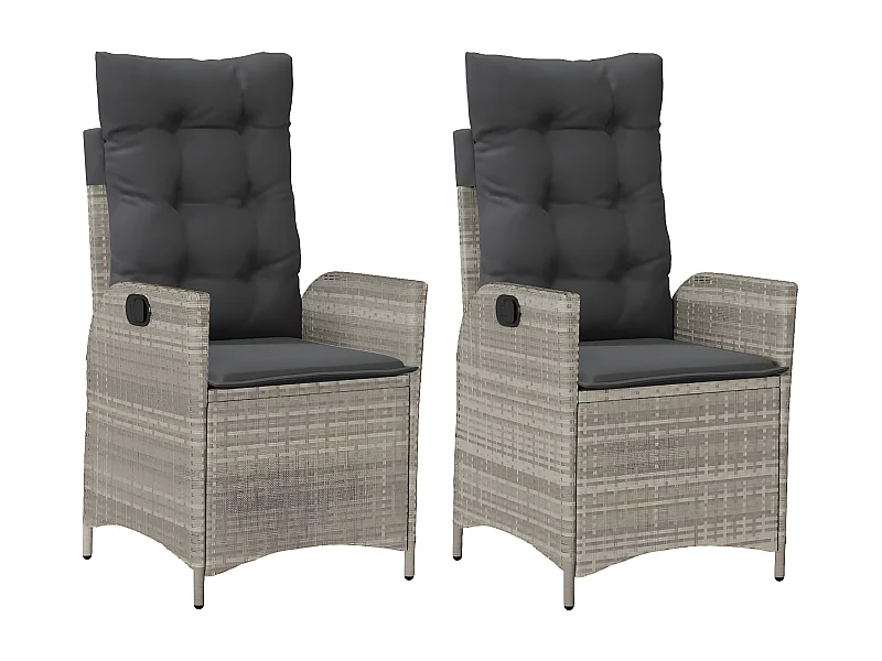 Chaises inclinables jardin lot de 2 et coussins résine tressée