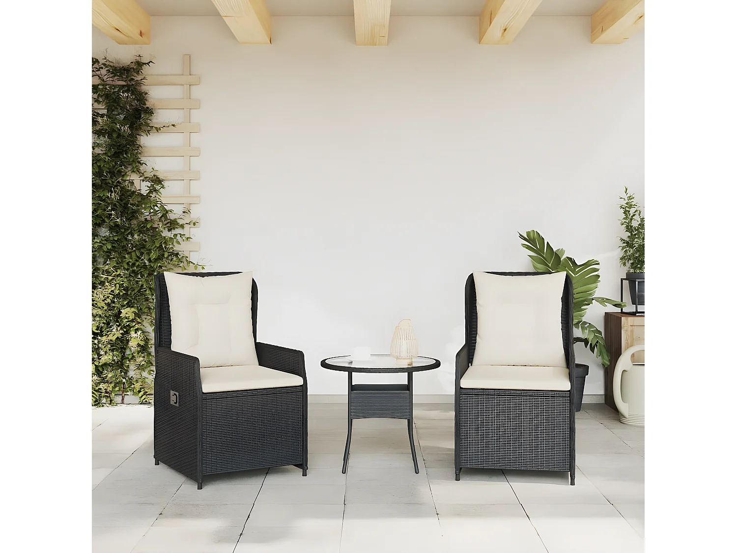 Chaises inclinables de jardin lot de 2 noir résine tressée