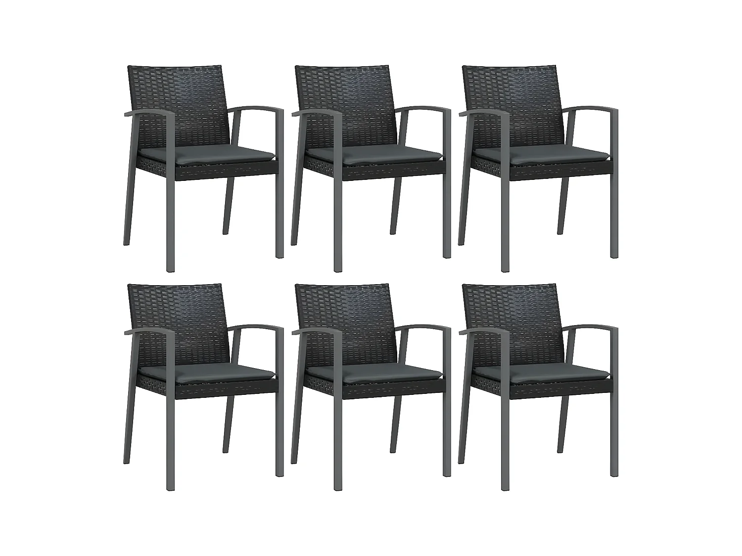 Chaises de jardin et coussins lot de 6 noir 56,5x57x83 rotin