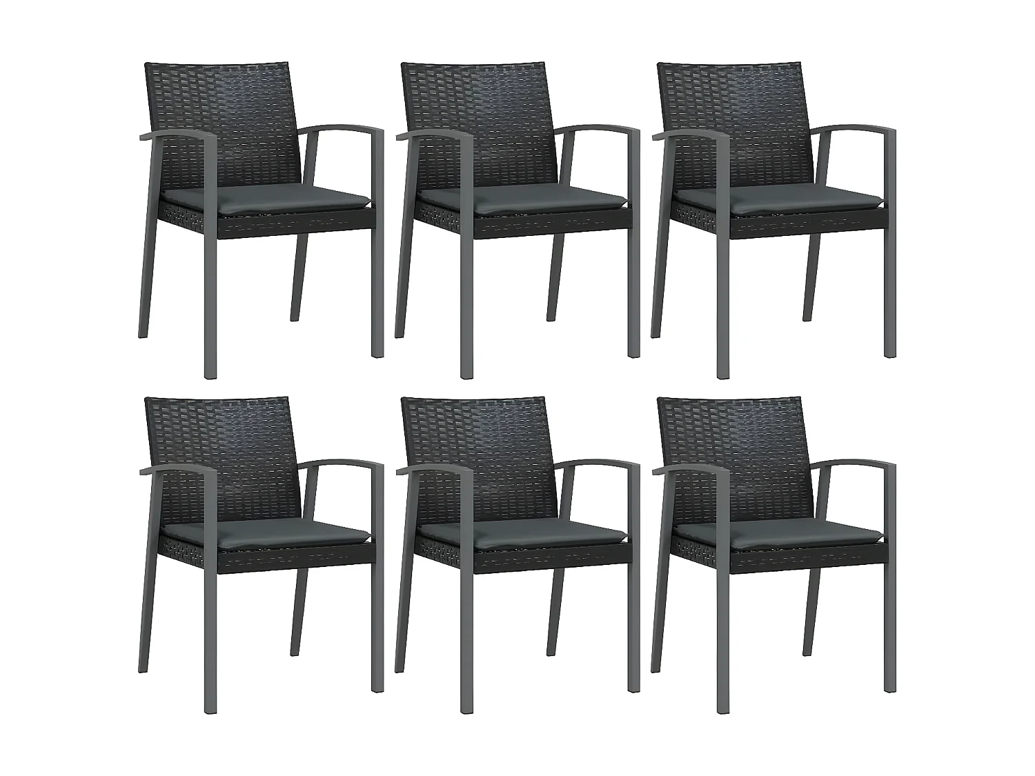 Chaises de jardin et coussins lot de 6 noir 56,5x57x83 rotin