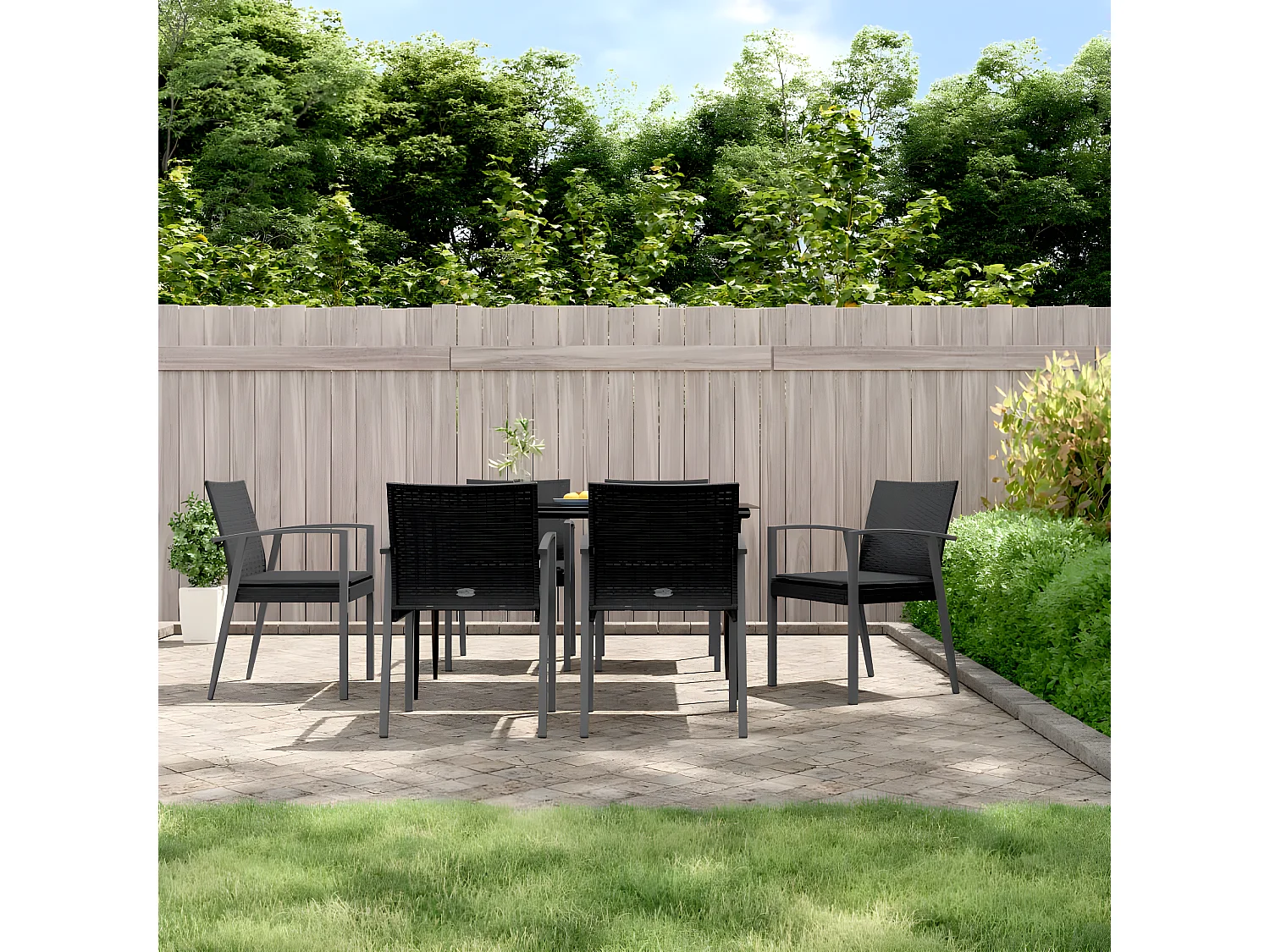 Chaises de jardin et coussins lot de 6 noir 56,5x57x83 rotin