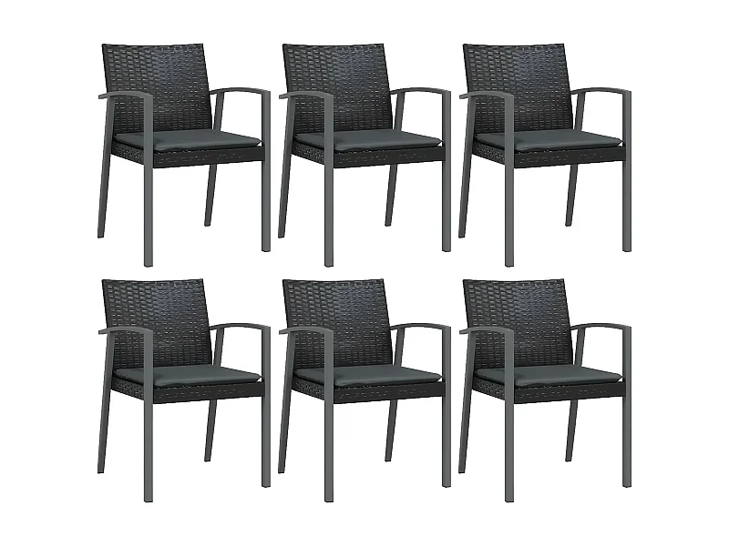 Chaises de jardin et coussins lot de 6 noir 56,5x57x83 rotin