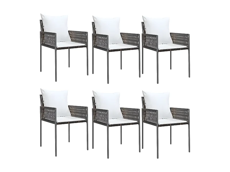 Chaises de jardin et coussins lot de 6 marron 54x61x83 rotin