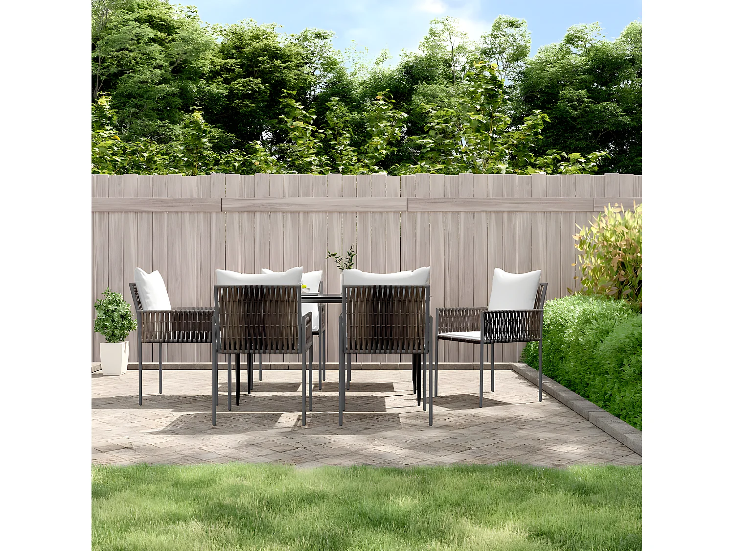 Chaises de jardin et coussins lot de 6 marron 54x61x83 rotin