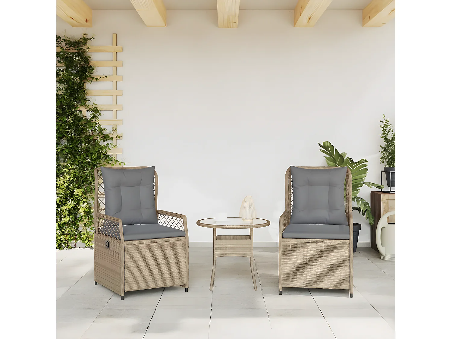 Chaises inclinables de jardin lot de 2 beige résine tressée