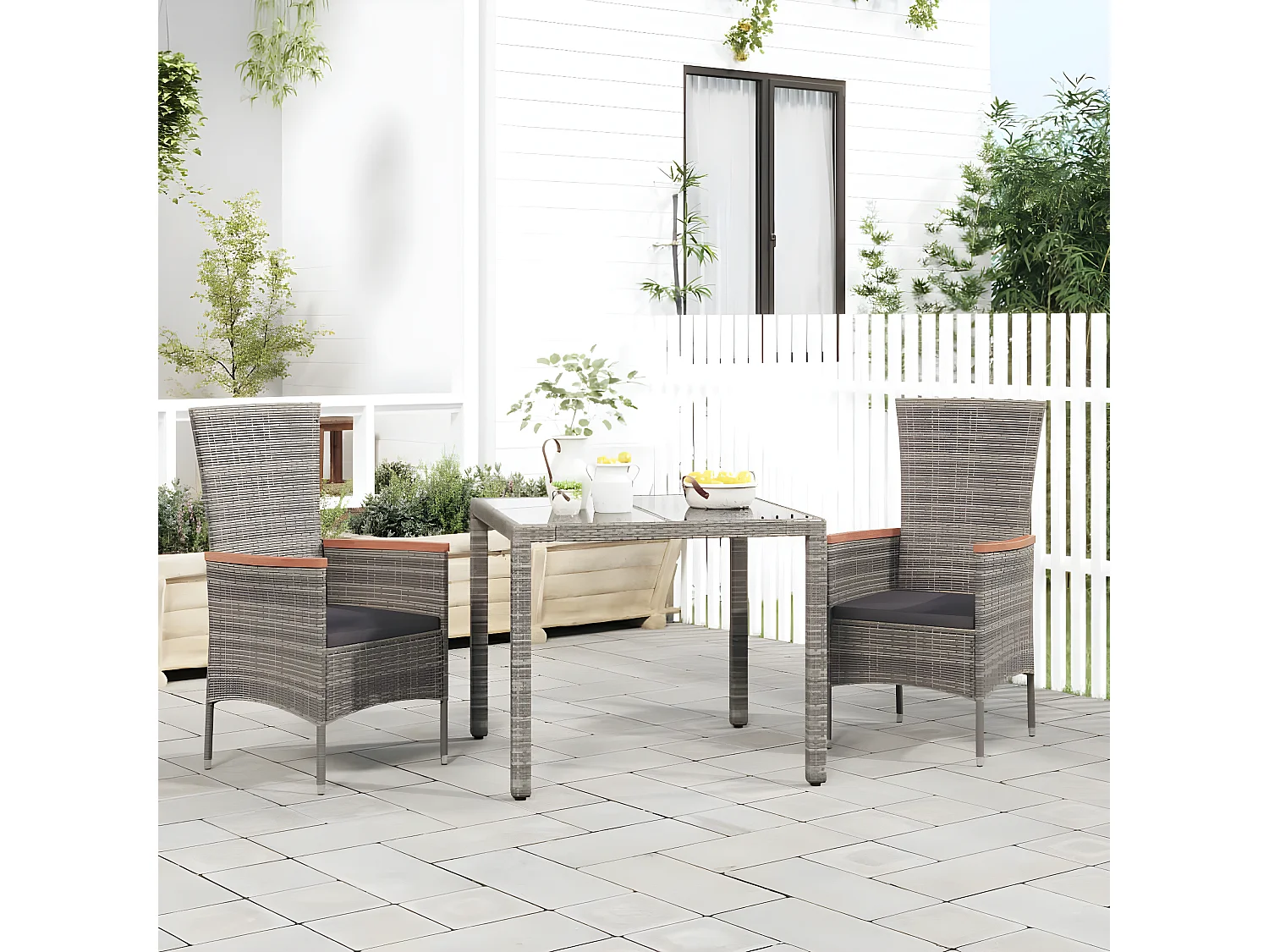 Chaises de jardin avec coussins lot de 2 Résine tressée Gris
