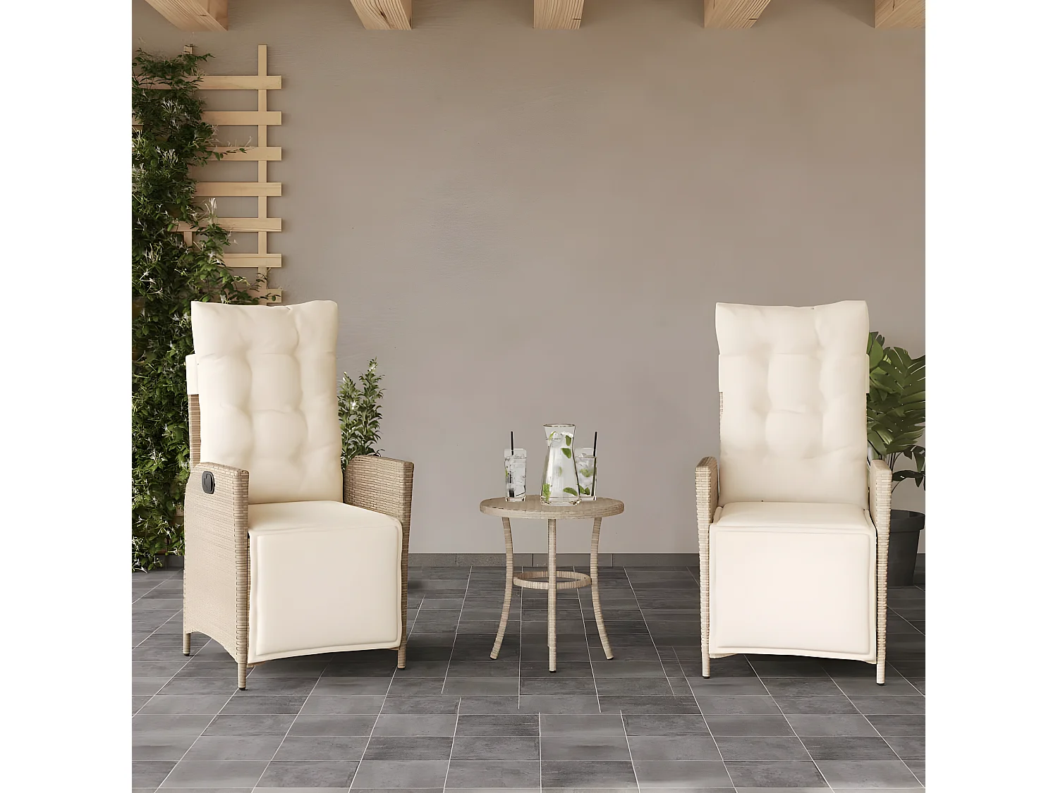 Chaises inclinables de jardin lot de 2 avec repose-pied rotin