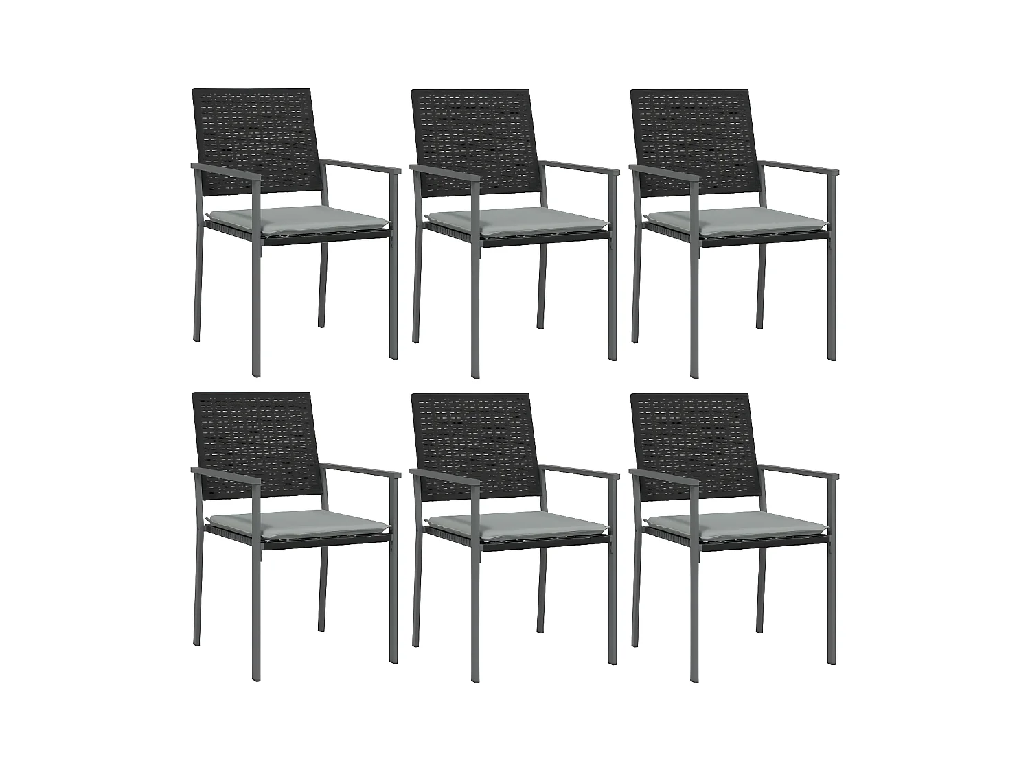 Chaises de jardin et coussins lot de 6 noir 54x62,5x89 rotin