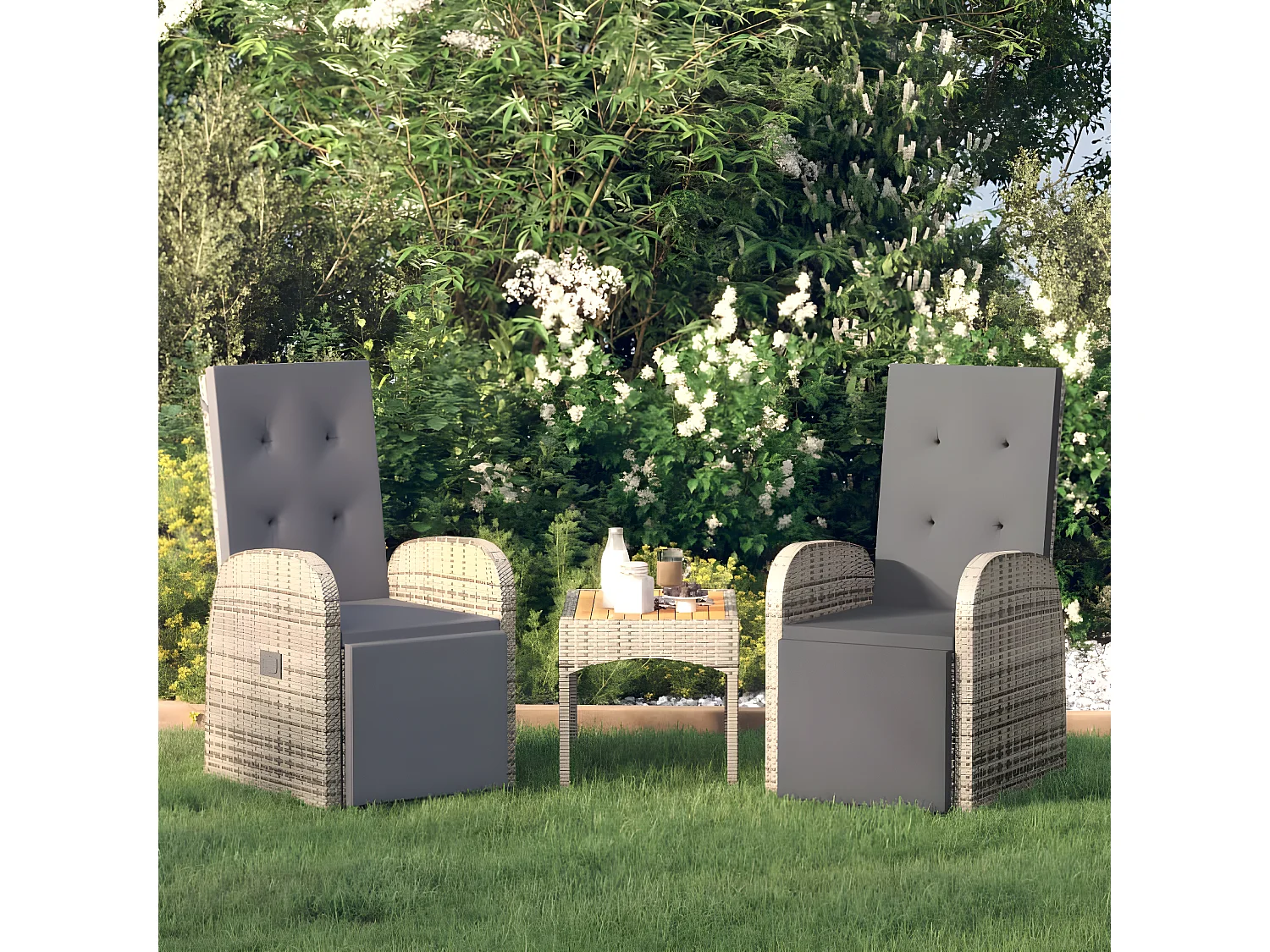 Chaises de jardin inclinables coussins 2pcs Gris Résine tressée
