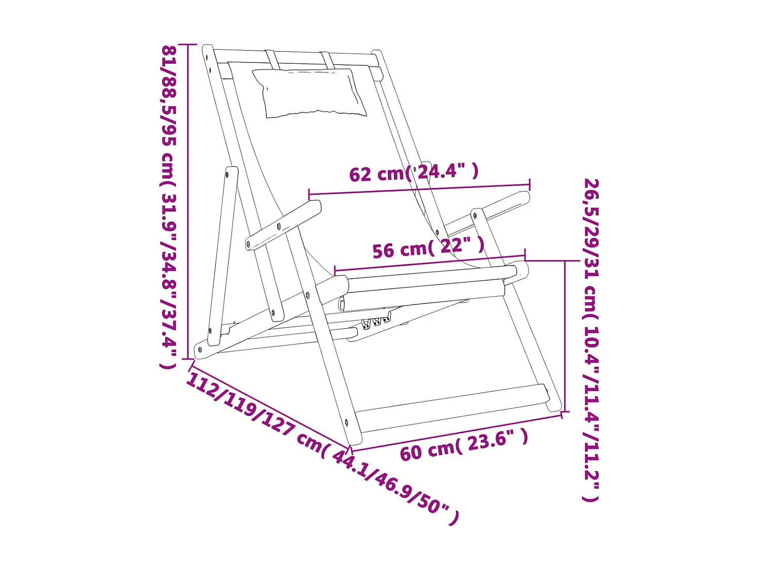 Chaises de plage pliables lot de 2 crème tissu