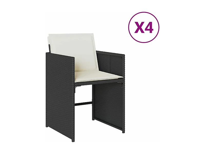 Chaises de jardin lot de 4 avec coussins noir résine tressée