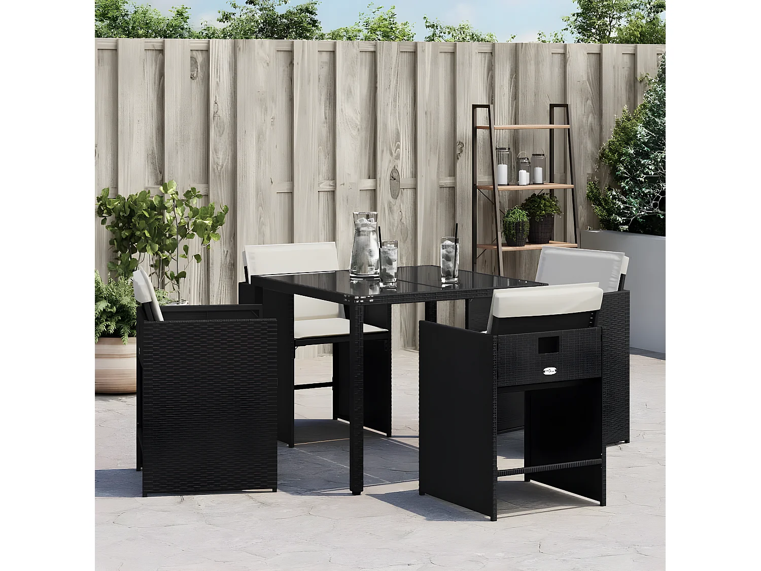 Chaises de jardin lot de 4 avec coussins noir résine tressée