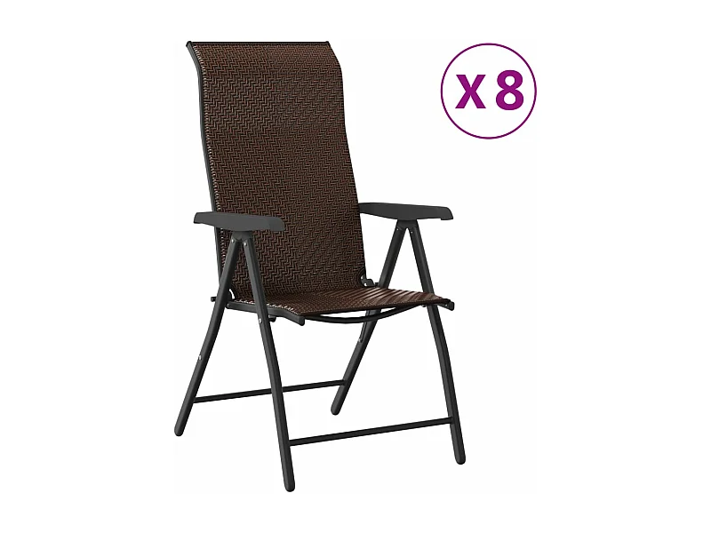 Chaises pliables de jardin lot de 8 marron résine tressée