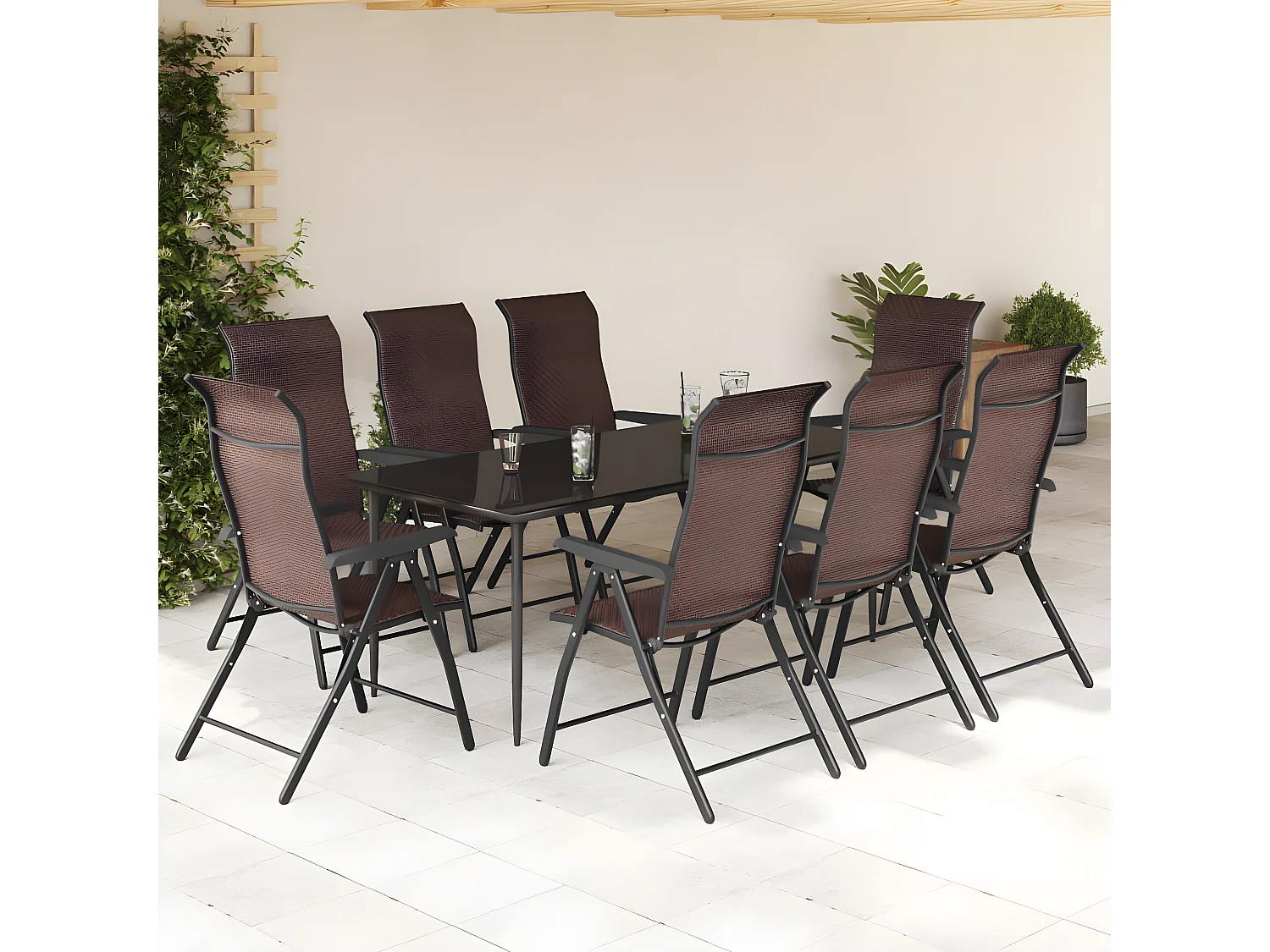 Chaises pliables de jardin lot de 8 marron résine tressée