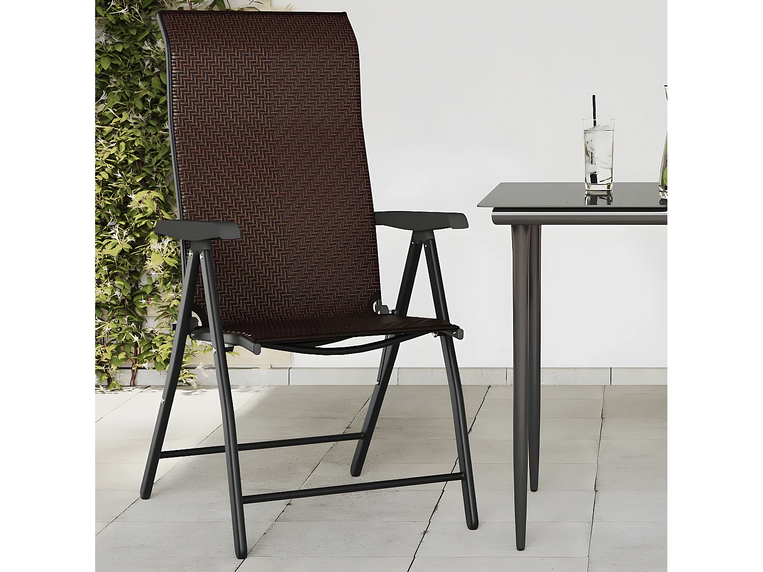 Chaises pliables de jardin lot de 8 marron résine tressée