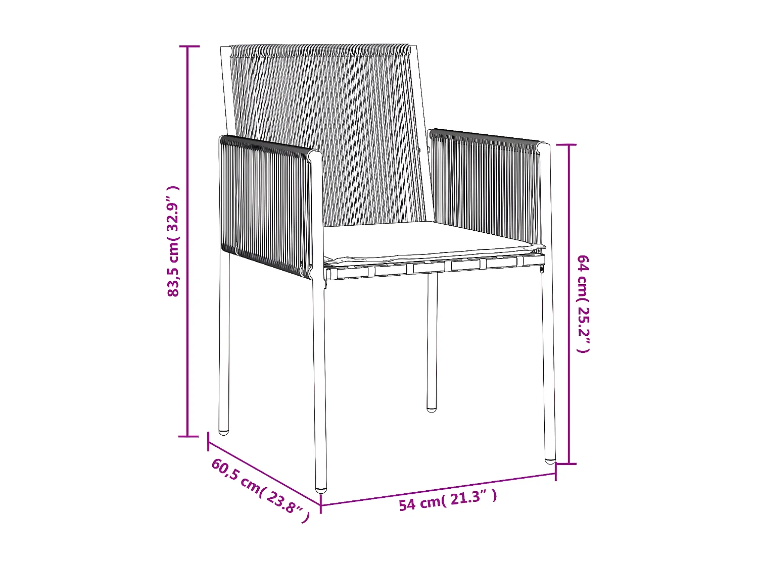 Chaises de jardin et coussins lot de 2 noir 54x60,5x83,5