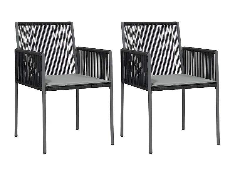 Chaises de jardin et coussins lot de 2 noir 54x60,5x83,5