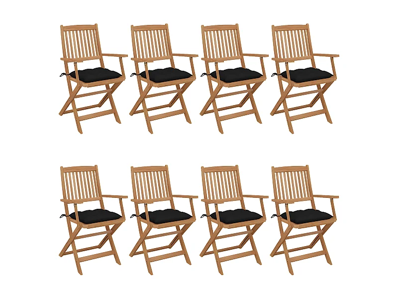 Chaises pliables de jardin 8 pcs avec coussins Bois d'acacia 42