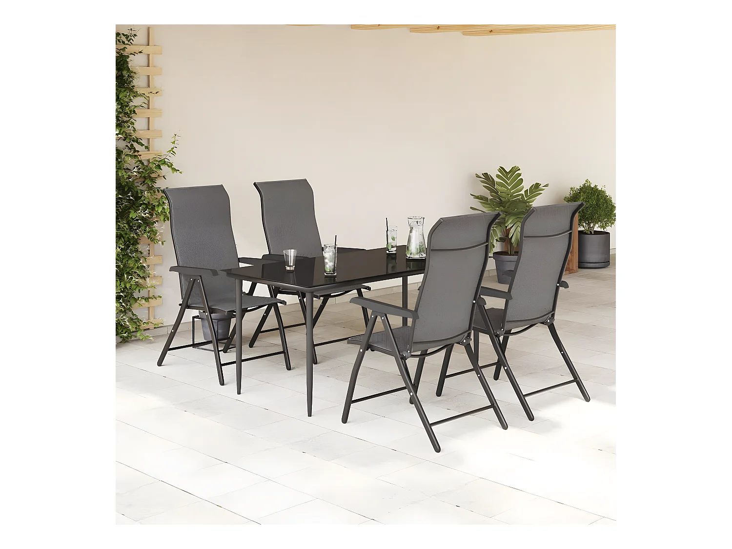 Chaises pliables de jardin lot de 4 gris résine tressée