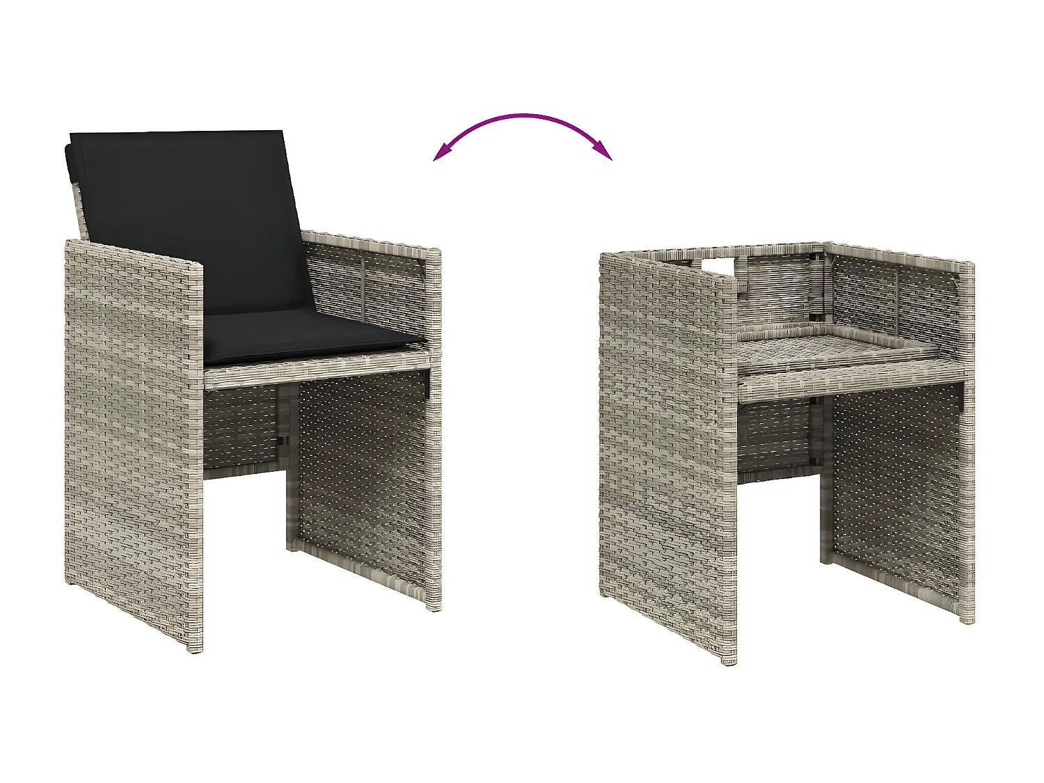 Chaises de jardin avec coussins 4 pcs gris clair résine tressée