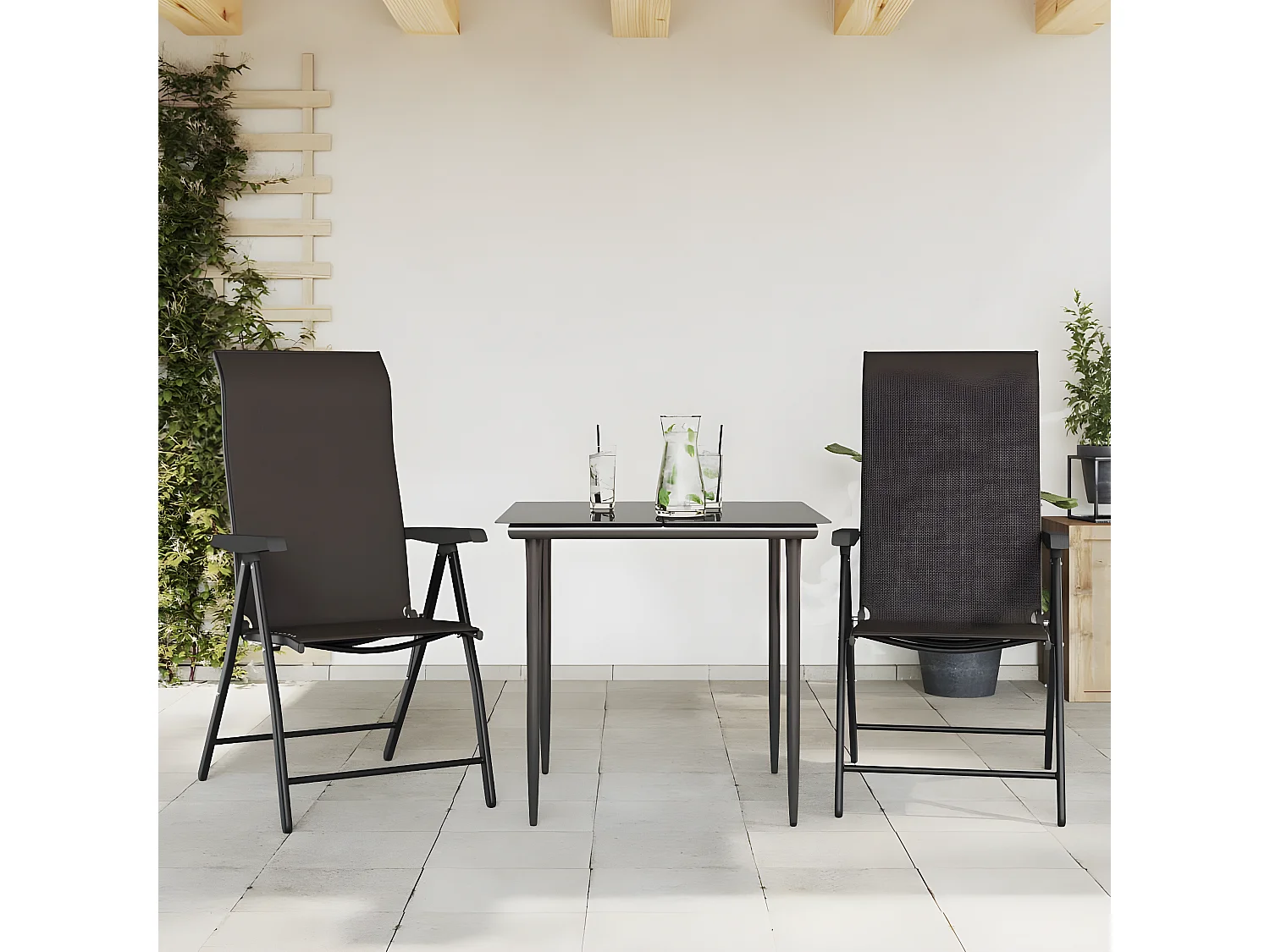 Chaises pliables de jardin 2 pcs couleur café noir poly rotin