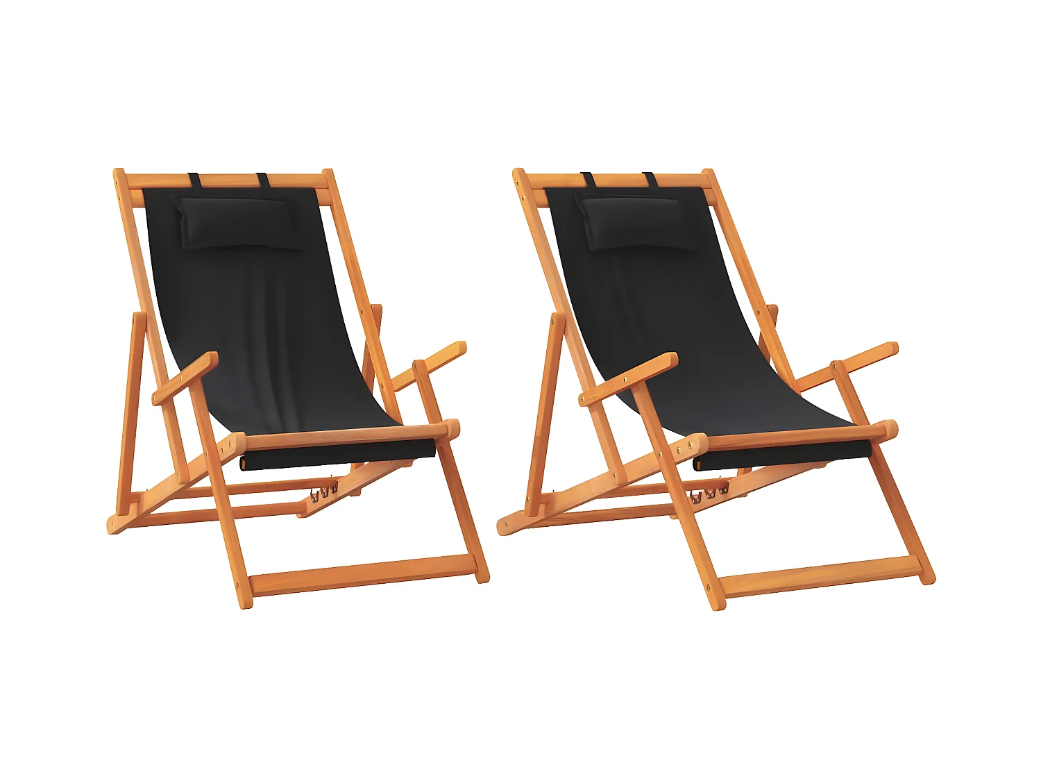 Chaises de plage pliables lot de 2 noir tissu