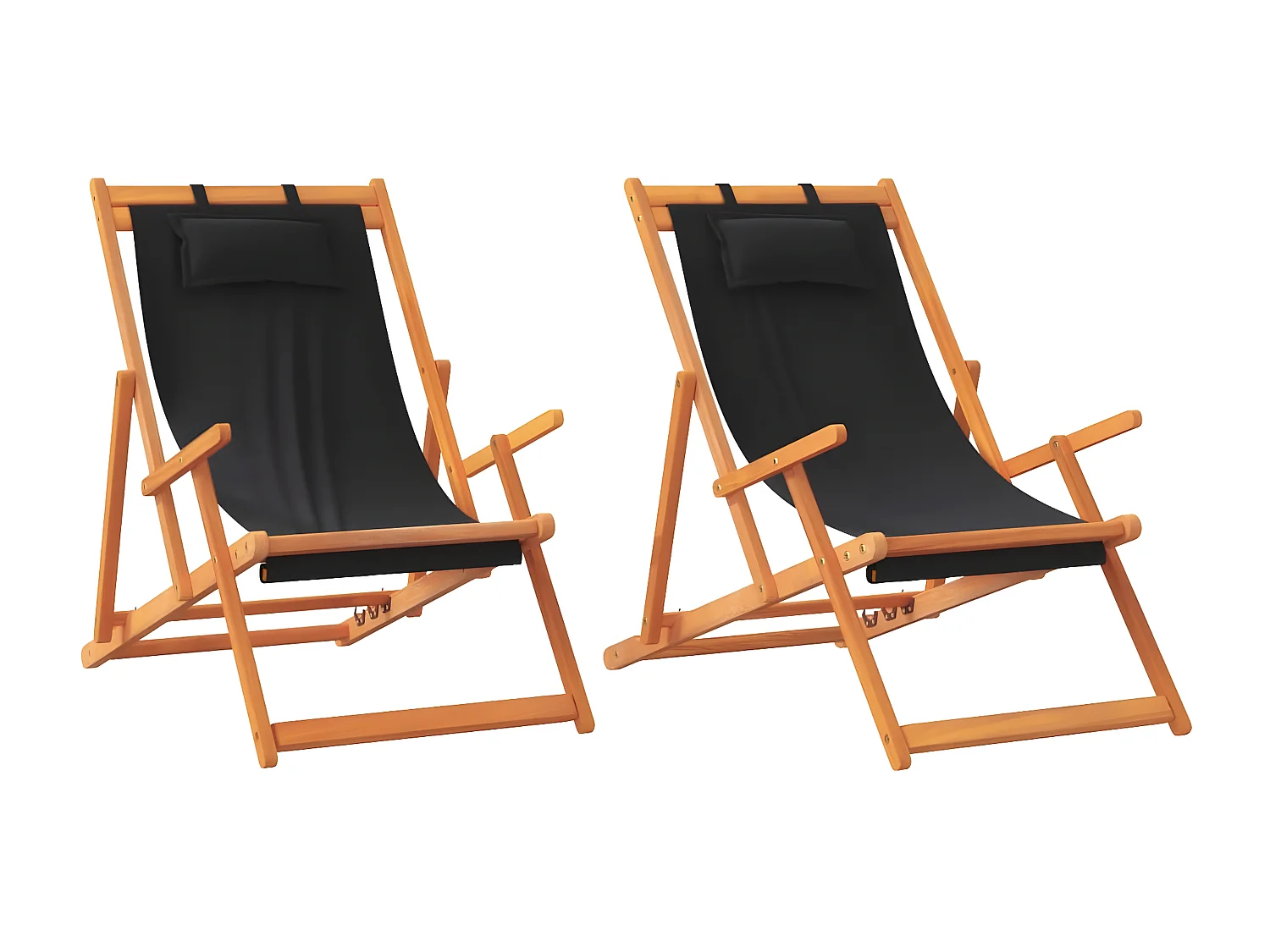 Chaises de plage pliables lot de 2 noir tissu