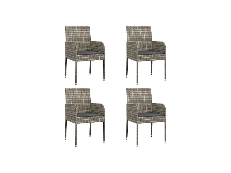 Chaises de jardin avec coussins lot de 4 Résine tressée Gris