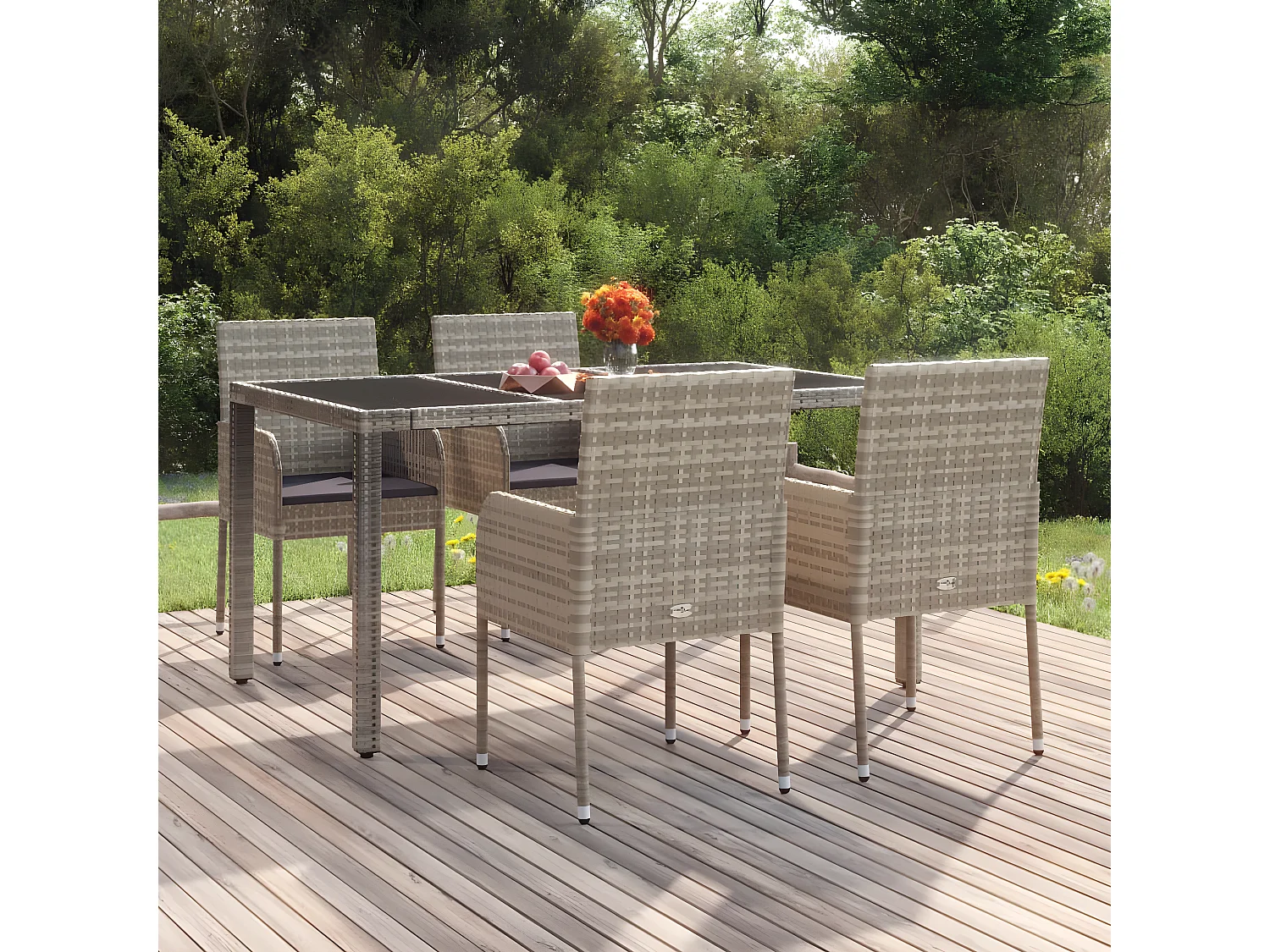 Chaises de jardin avec coussins lot de 4 Résine tressée Gris