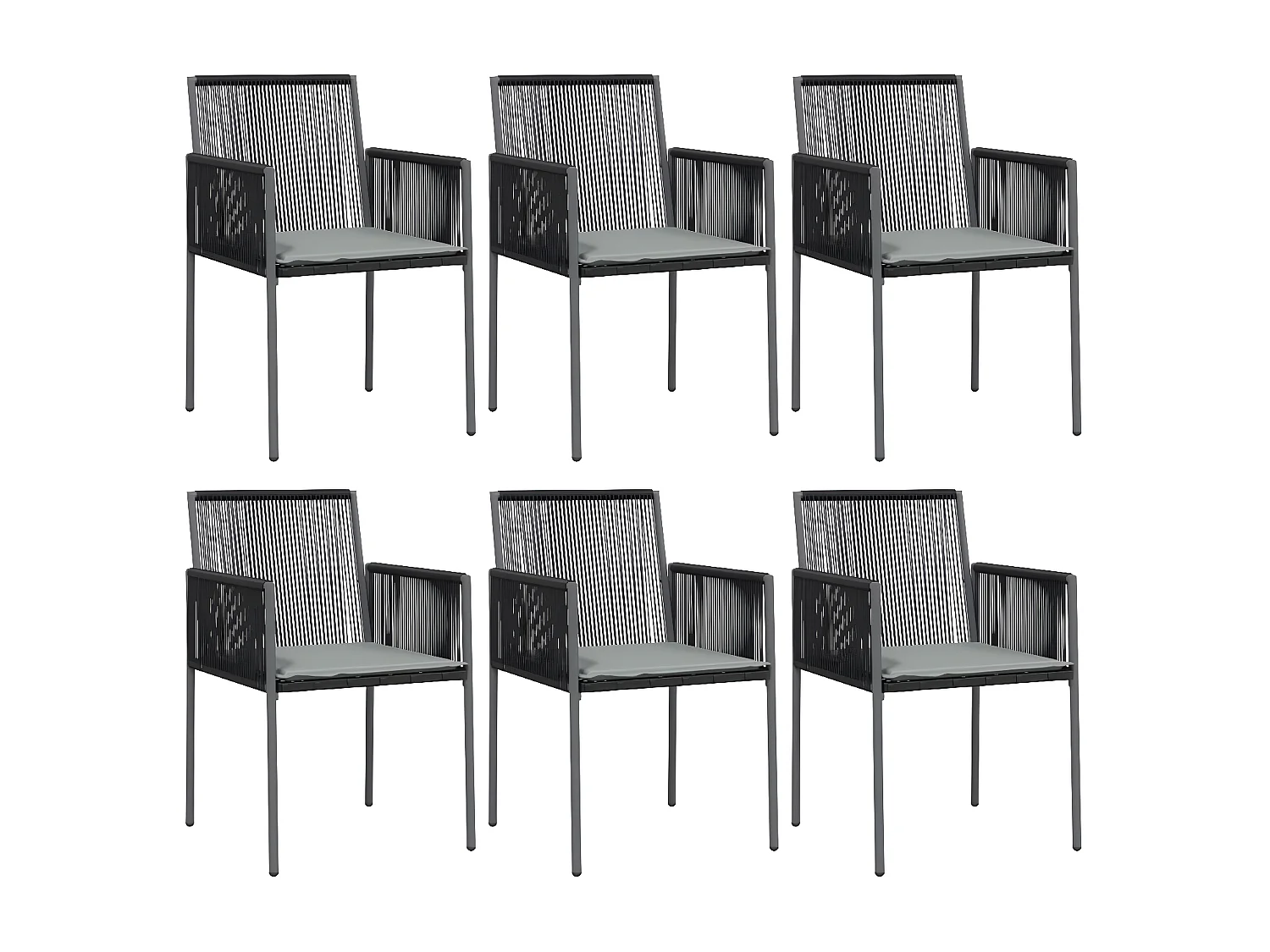 Chaises de jardin et coussins lot de 6 noir 54x60,5x83,5