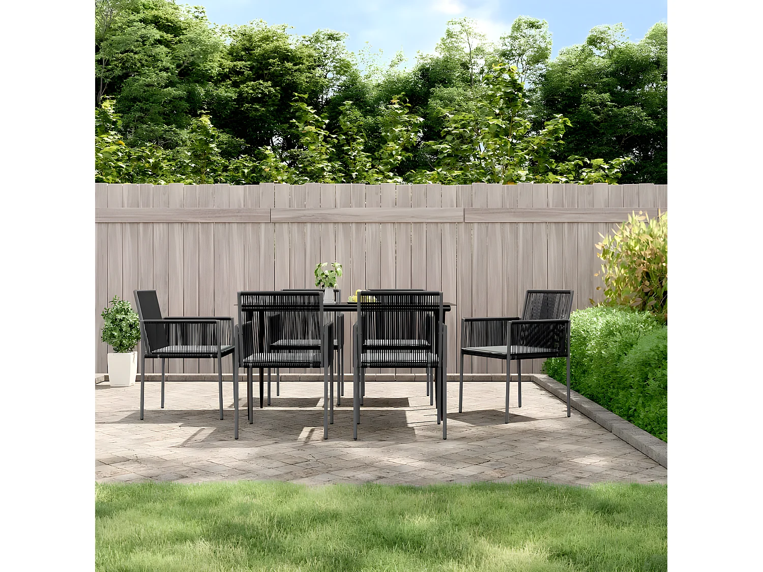 Chaises de jardin et coussins lot de 6 noir 54x60,5x83,5