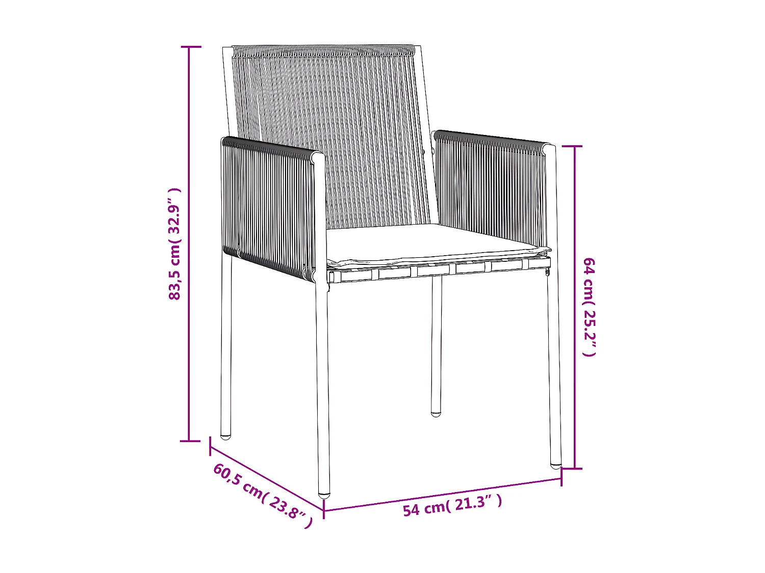 Chaises de jardin et coussins lot de 6 noir 54x60,5x83,5