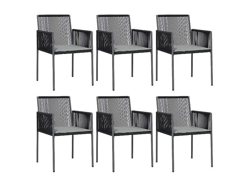 Chaises de jardin et coussins lot de 6 noir 54x60,5x83,5