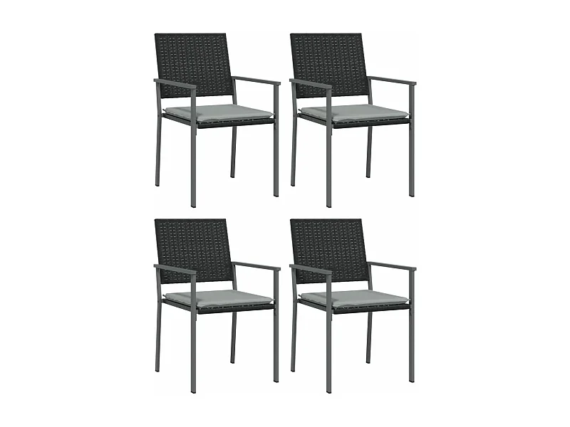 Chaises de jardin et coussins lot de 4 noir 54x62,5x89 rotin