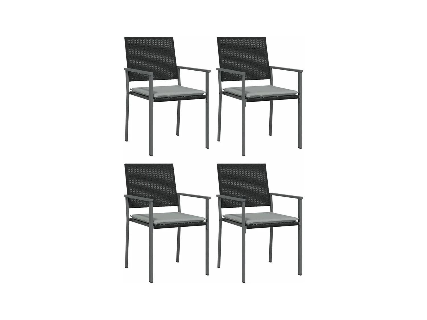 Chaises de jardin et coussins lot de 4 noir 54x62,5x89 rotin