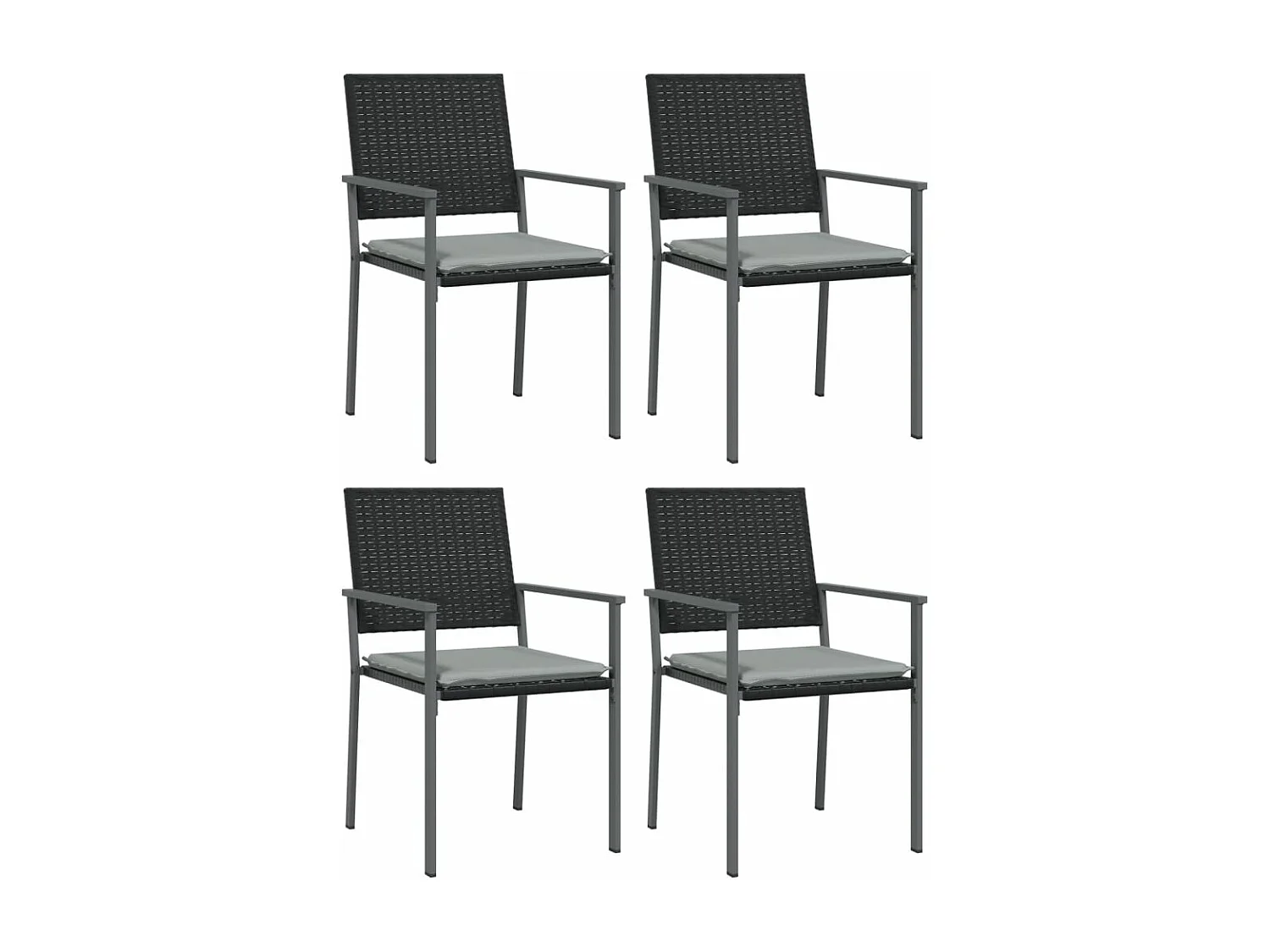 Chaises de jardin et coussins lot de 4 noir 54x62,5x89 rotin