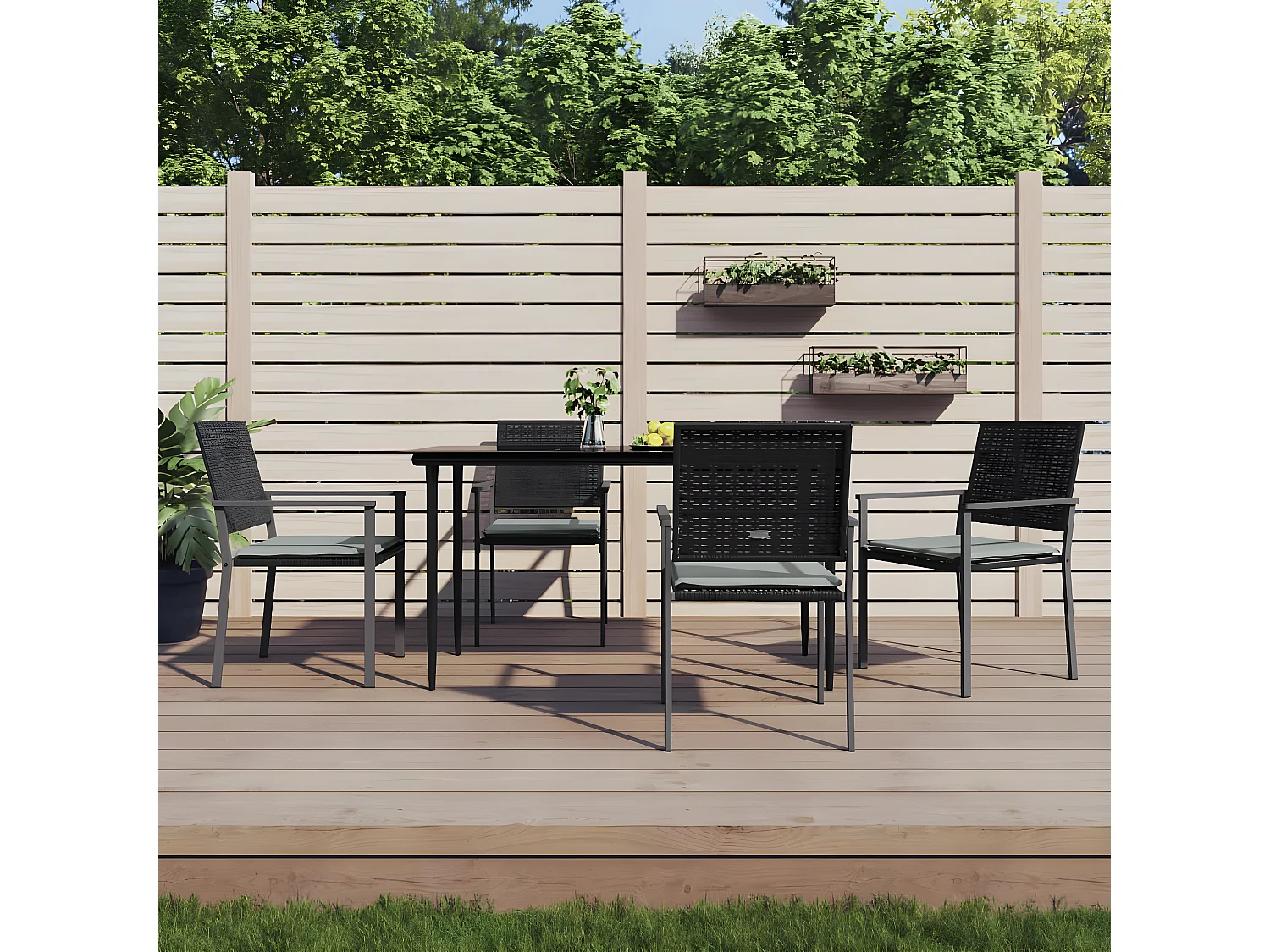 Chaises de jardin et coussins lot de 4 noir 54x62,5x89 rotin