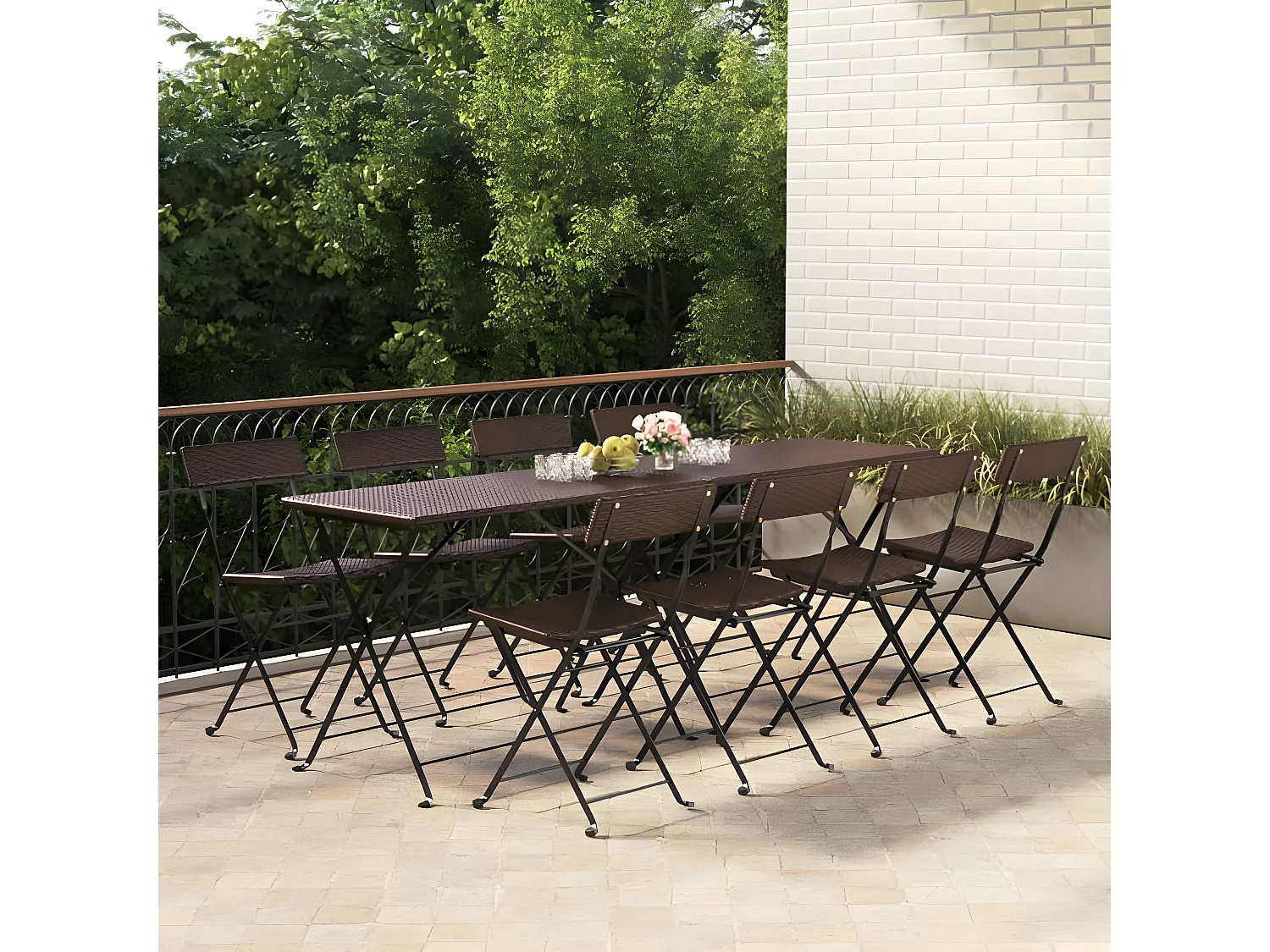 Chaises de bistrot pliantes 8pcs Marron Résine tressée et acier