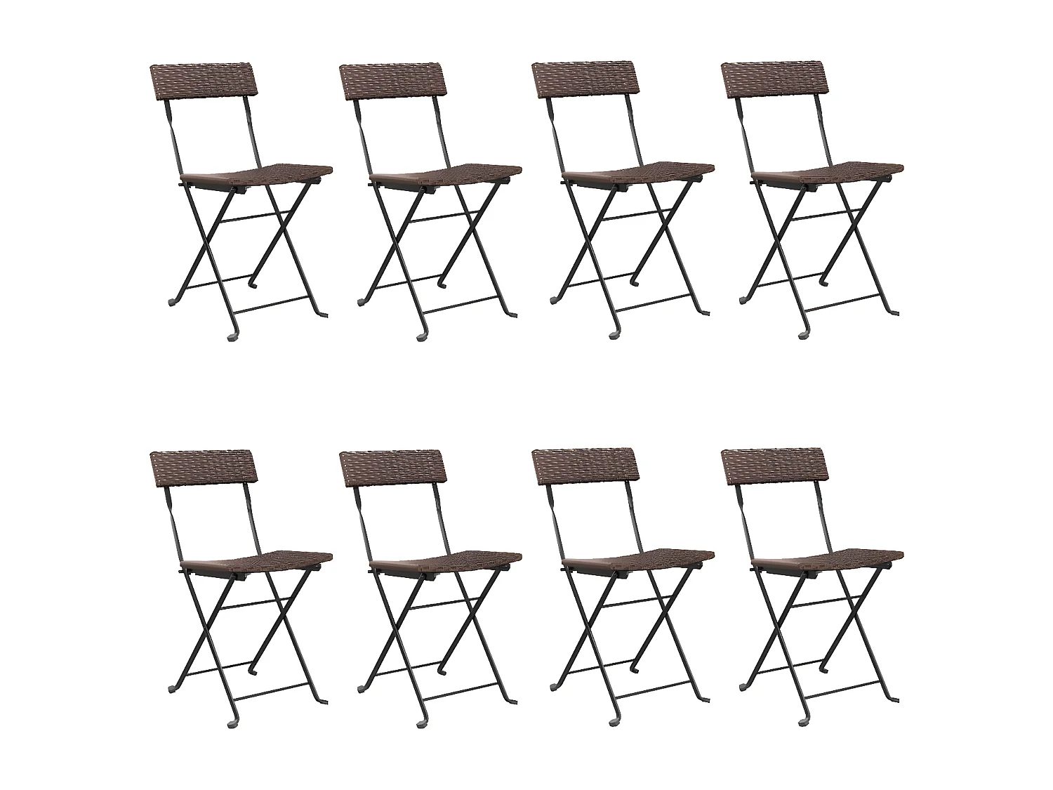 Chaises de bistrot pliantes 8pcs Marron Résine tressée et acier