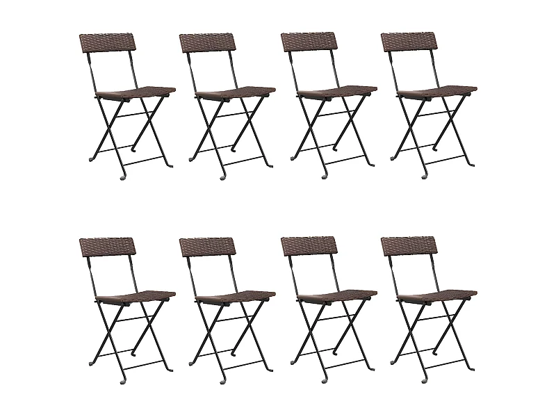 Chaises de bistrot pliantes 8pcs Marron Résine tressée et acier