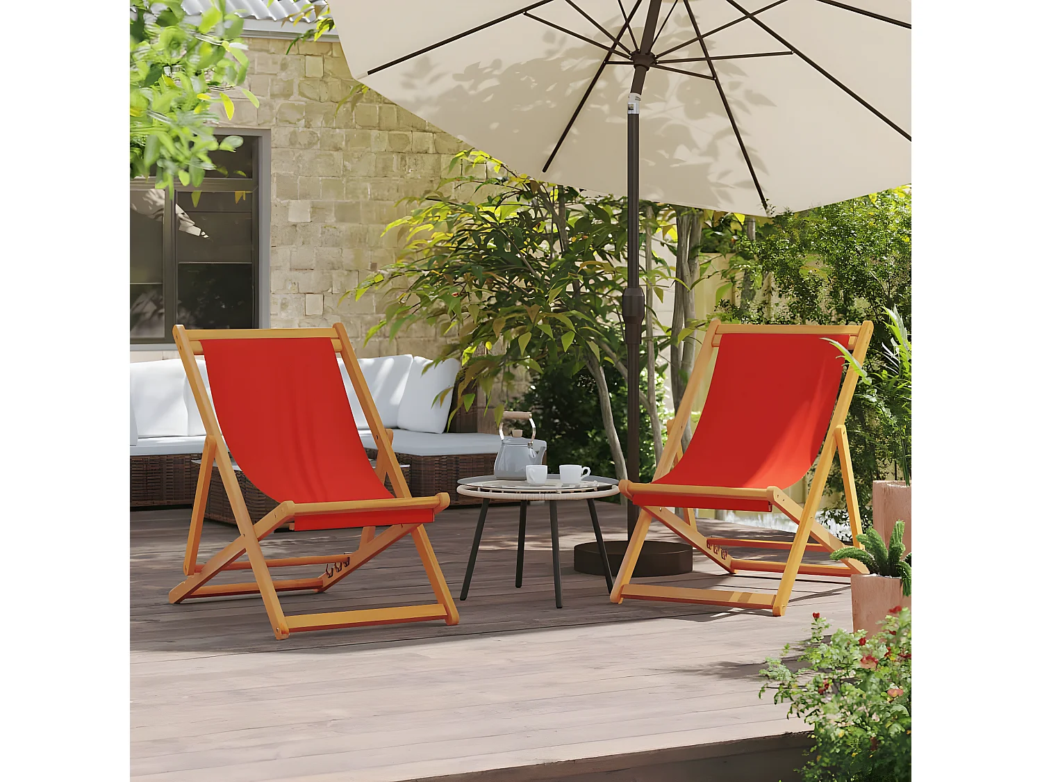 Chaises de plage pliables lot de 2 rouge tissu