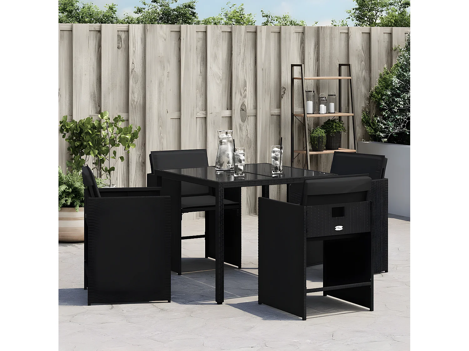 Chaises de jardin lot de 4 avec coussins noir résine tressée