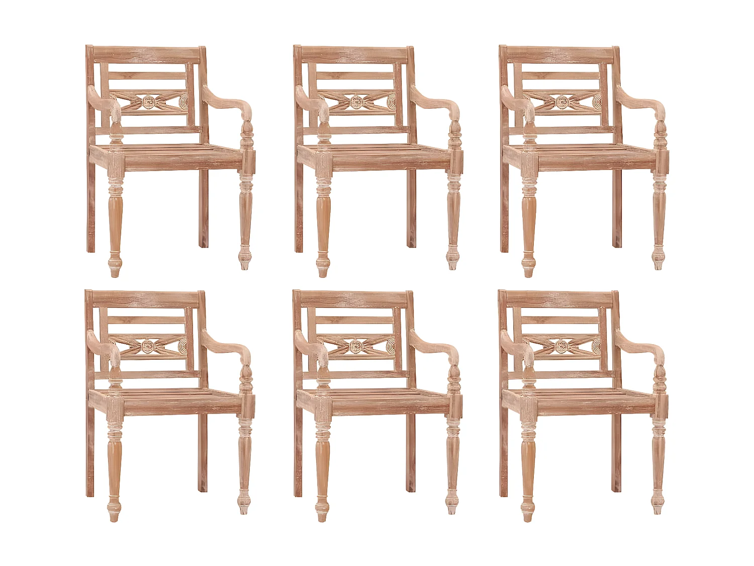Chaises Batavia lot de 6 blanc bois de teck solide délavé
