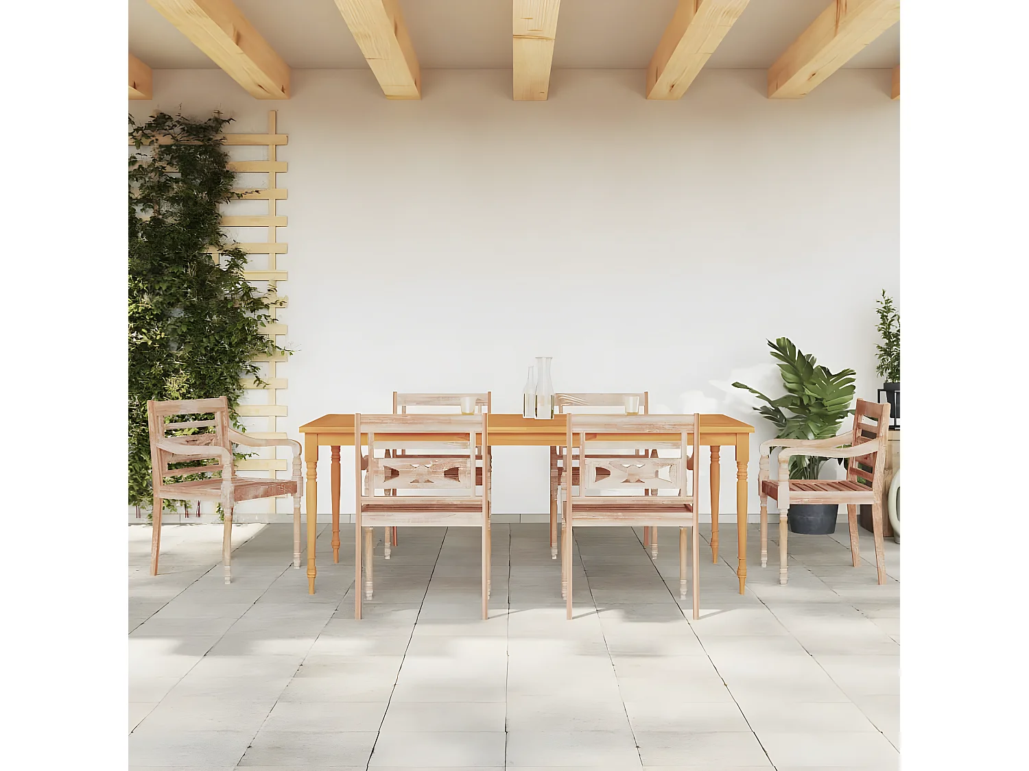 Chaises Batavia lot de 6 blanc bois de teck solide délavé